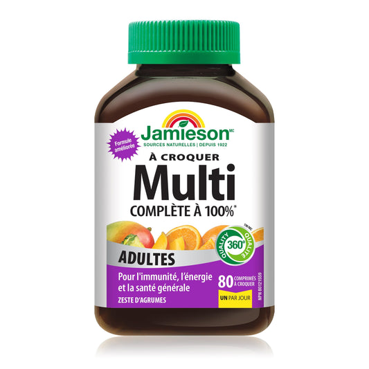 Jamieson 100% Complete Multivitamin Chewable for Adults Citrust Twist Flavour, Supports Immunity, Energy & Overall Health