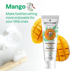 ATTITUDE Kids Natural Toothpaste with Fluoride, Prevents Tooth Decay and Cavities, Vegan and Sugar-Free, Mango, 120 grams