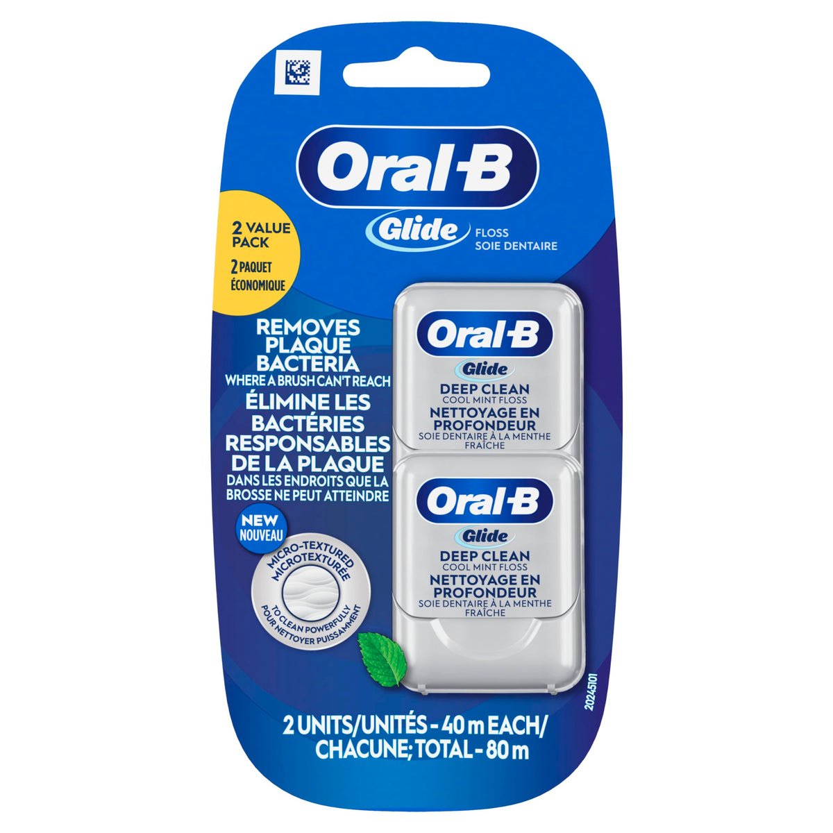 Oral-B Glide Pro-Health Deep Clean Cool Mint Dental Floss, Value 2 Pack (40m Each)