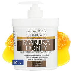 Advanced Clinicals Manuka Honey Cream Face & Body Anti Aging Moisturizing Skin Care Lotion, Intense Firming & Hydrating Moisturizer Skincare Balm For Dry Skin, Age Spots & Sun Damaged Skin, 16 Ounce