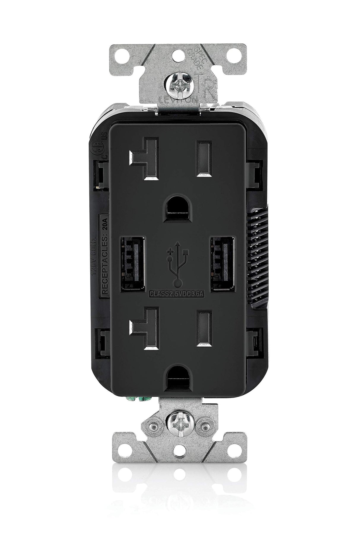 Leviton Duplex USB Charger 3.6A / Tamper Resistant Receptacle 20A, Black