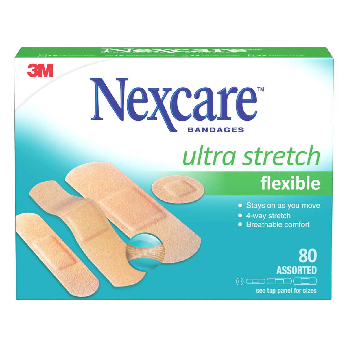 Nexcare™ Ultra Stretch Bandages CS203-CA, Assorted Sizes, 80/Pack