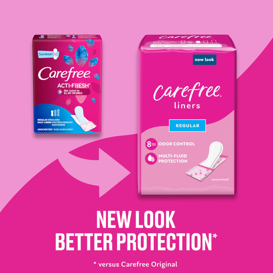 Carefree Acti-Fresh Thin Panty Liners, Soft and Flexible Feminine Care Protection, Regular, 54 Count