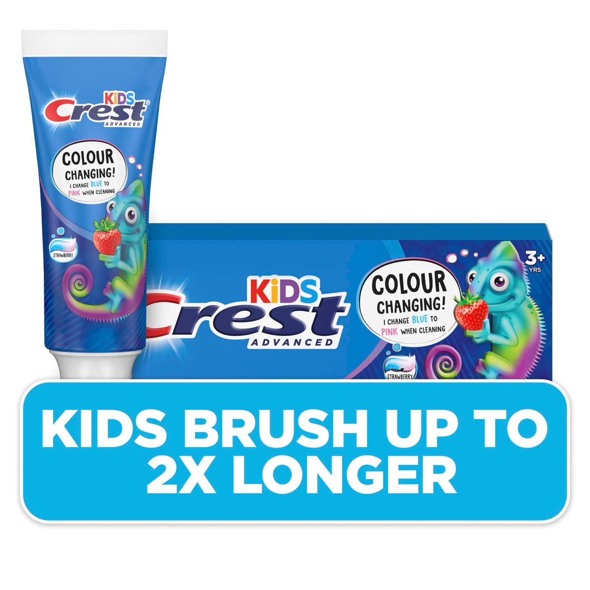 crest Advanced Kid's Fluoride Toothpaste, Strawberry Flavor, Colour-Changing Anticavity Toothpaste, 85mL