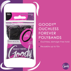 Goody Ouchless Womens Polyband Elastic Hair Tie - 150 Count, Black - Fine Hair - Hair Accessories to Style With Ease and Keep Your Hair Secured - Perfect for Fun and Unique Hairstyles - Pain-Free