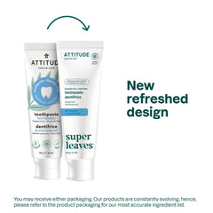 ATTITUDE Fluoride-Free Toothpaste, Plant- and Mineral-Based Ingredients, Vegan, Cruelty-Free and Sugar-Free, Whitening, Peppermint, 120 grams