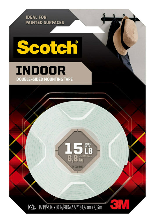 Scotch Indoor Double-Sided Mounting White Tape, 3/4 in x 75 in (6.25 ft), Features 3M Industrial Strength Adhesive, Delivers a Strong & Permanent Bond on Contact, No Mess or Tools (110)