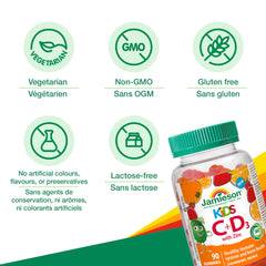 Jamieson Kids Vitamin C + D3 with Zinc Gummies 90 Count, Strawberry & Orange Flavours