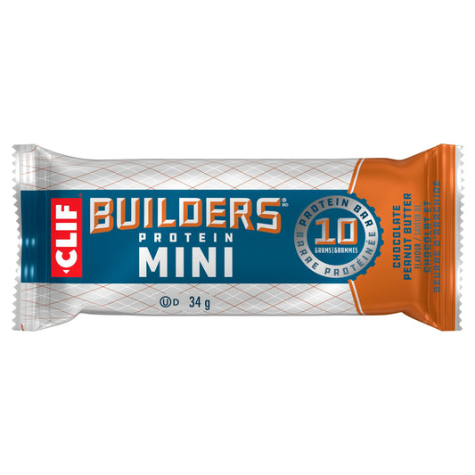 CLIF BUILDERS, Mini Chocolate Peanut Butter Flavour Protein Bars, Gluten Free, No Artificial Flavours, 10 g of protein per bar, Individually Wrapped, 34 g (10 Pack)