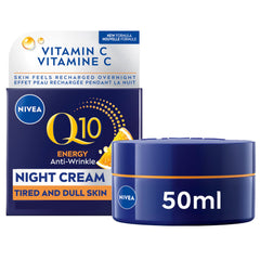 NIVEA Q10 Energy Anti-Wrinkle Night Face Cream, 50ml | Anti wrinkle face moisturizer with Vitamin C and E