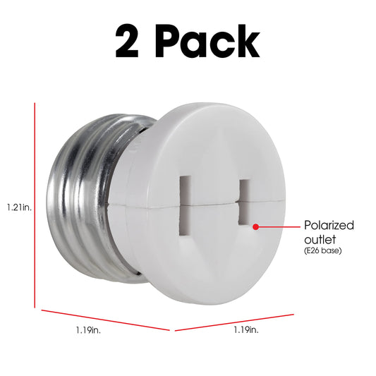 Power Gear Polarized Handy Plug, 2 Pack, Light Socket to Plug Adapter, Easy to Install, 2-Prong, Convert Light Bulb to Outlet Socket Adapter, UL Listed, White, 69307