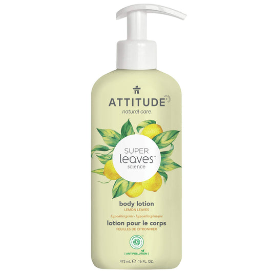 ATTITUDE Body Lotion, EWG Verified Moisturizer, Vegan Skin Care Products, Non-Greasy, Hydrating for Dry Skin, Cruelty Free, Lemon Leaves, 473 mL