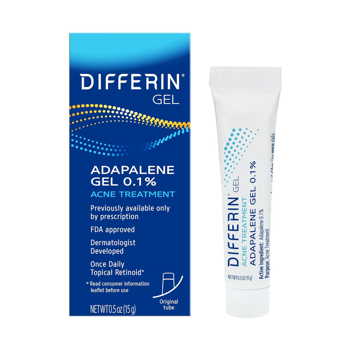 Acne Treatment Differin Gel, 30 Day Supply, Retinoid Treatment for Face with 0.1% Adapalene 15g Tube