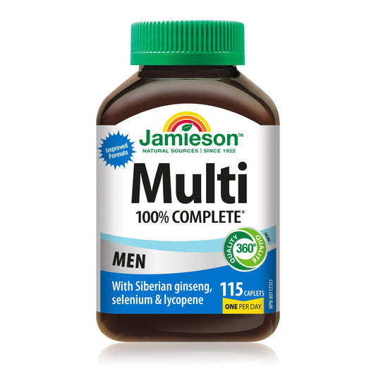 Jamieson 100% Complete Multivitamin for Adult Men, with Siberian Ginseng, Selenium & Lycopene