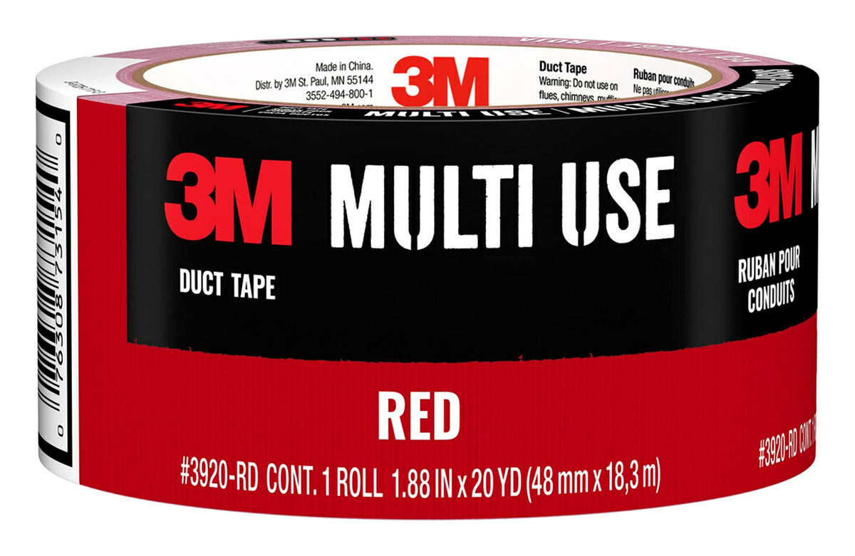 3M Multi-Use Colored Duct Tape, Red with Strong Adhesive and Water-Resistant Backing, Multi-Surface 3M Duct Tape for Indoor and Outdoor Use, 1.88 Inches x 20 Yards, 1 Roll (3920-RD)