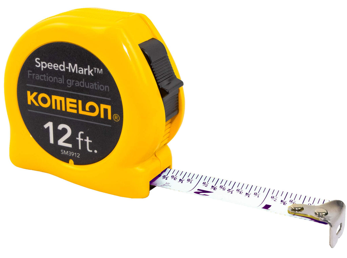 Komelon SM3912 Speed Mark Acrylic Coated Steel Blade Tape Measure, 12-Inch by 5/8-Inch, Yellow Case