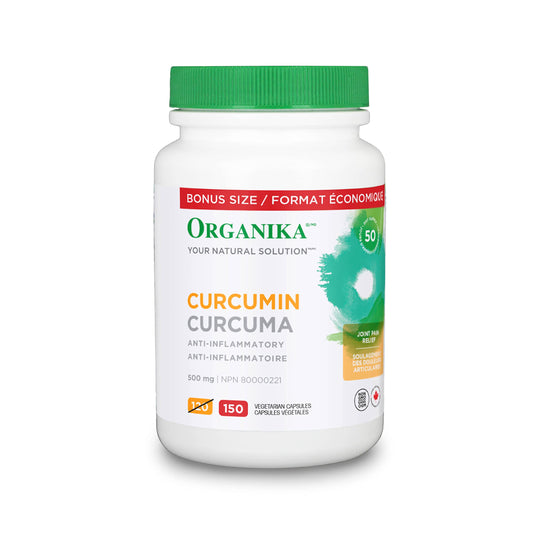 Organika Canadian-Made Curcumin 500 mg - Anti-Inflammatory, Antioxidant, Joint Pain Relief and Natural Tonic - 150 vcaps