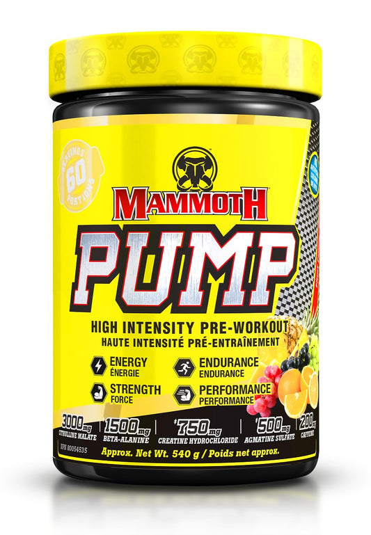 MAMMOTH PUMP – Pre Workout Powder, Superior Muscle Pumps, Increase Strength & Endurance, Explosive Power & Energy Supplement, Heightened Focus, Quick Recovery, Reduced Soreness (60 Serves, Fruit Punch)