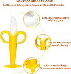 Banana Baby Toothbrush, Self-Soothing Pain Relief Soft Baby Teething Toys, Training Kids Toothbrush for Babies, Toddlers,Infants, Boy and Girl, Natural Organic BPA Free, Banana Teether(Yellow)