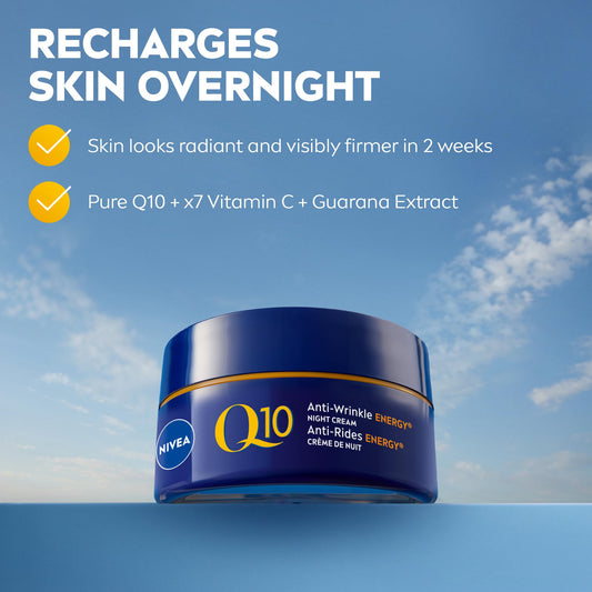 NIVEA Q10 Energy Anti-Wrinkle Night Face Cream, 50ml | Anti wrinkle face moisturizer with Vitamin C and E