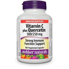 Webber Naturals Vitamin C with Quercetin, 500 mg of Vitamin C and 250 mg of Quercetin Per Pill, 100 Capsules, Immune and Antioxidant Support, Vegan