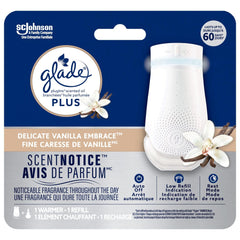 Glade PlugIns Plus Air Freshener Starter Kit, Scented and Essential Oils for Bathroom and Home Fragrance, Delicate Vanilla Embrace, 1 Warmer and 1 Fragrance Oil Refill