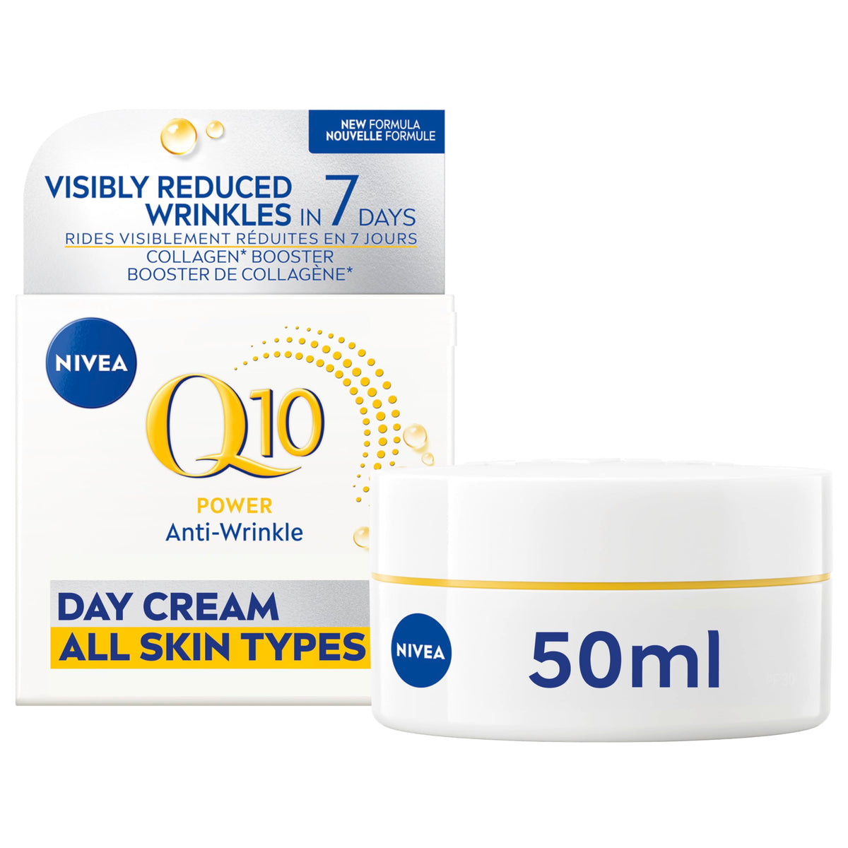 NIVEA Q10 Power Anti-Wrinkle Firming Day Face Cream, Anti Wrinkle Firming Cream with Q10 and Creatine, Face Moisturizer for All Skin Types, Visibly Reduces the Look of Wrinkles, 50mL