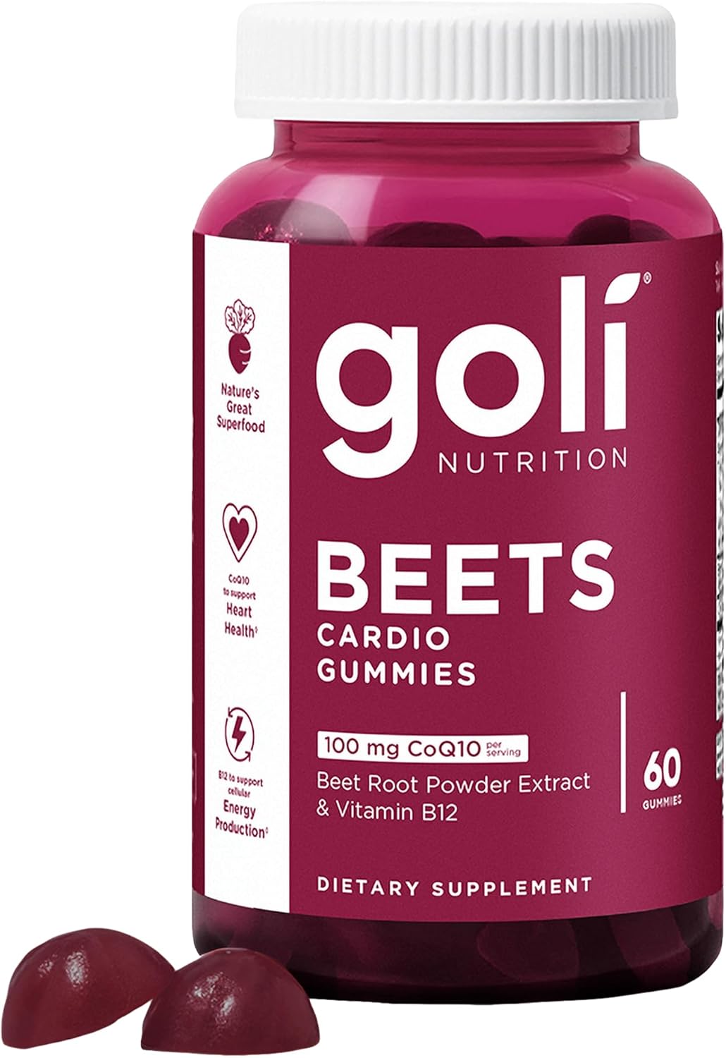 Goli Beets Cardio Gummies - 60 Count - CoQ10 & Beet Root Extract - Gluten-Free, Vegan, Non-GMO, and Gelatin-Free. Nature’s Great Superfood