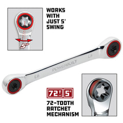 Powerbuilt 641759 Ratcheting Double Box-End E-Star Wrench - E6/E8