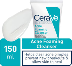 CeraVe 4% Benzoyl Peroxide ACNE Treatment Foaming Cleanser Face & Body Wash, with Hyaluronic Acid and Niacinamide. Helps Clear Acne Pimples and prevent breakouts. Gentle Gel, Fragrance-Free, 150ML