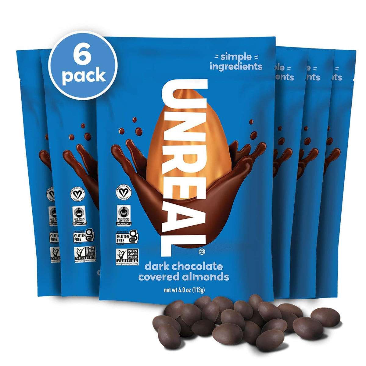 Unreal Multi-Serve Bags - Dark Chocolate Almonds 6 x 113g