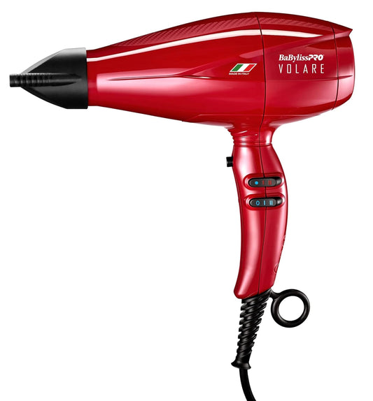 BaBylissPRO Ionic & Nano Titanium Volare Ultra Efficient Made in Italy Hair Dryer, 1875 watts Blow Dryer with Ion Generator and Turbo Shot button, Red