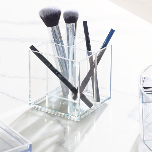 iDesign Signature Series by Sarah Tanno Divided Brush and Pencil Cosmetic Organizer Cube, Smoke/Matte Black