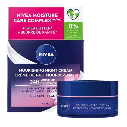 NIVEA Nourishing Night Cream for Face, Face Moisturizer for Dry Skin with Shea Butter and Antioxidants, Face Cream, 24H Moisture, Non-Greasy, Dermatologically-Tested Skin Care, 50mL