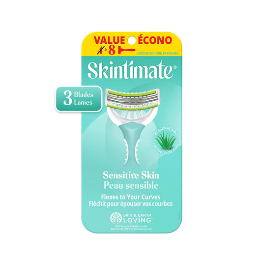 Skintimate Sensitive Skin Disposable Razor for Women, Flexible Three Blade Razor, 8 Count