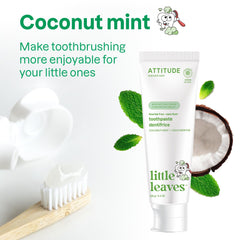 ATTITUDE Kids Fluoride-Free Toothpaste, Plant- and Mineral-Based Ingredients, Vegan, Cruelty-Free and Sugar-Free, Coconut and MInt 120 grams