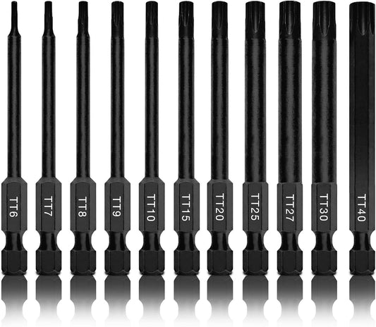 NEIKO 01149A Torx Head Drill Bit Set, 11-Piece Sizes TT6 to TT40 | Tamperproof Magnetic Torx Bits | 3 Quick Release Shanks | Premium S2 Steel | Compatible with Power Drills and Impact Drivers