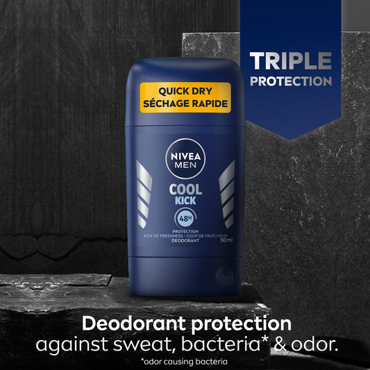 NIVEA Men Cool Kick Deodorant Stick | Men’s Deodorant | 48H Deodorant for Odor and Sweat Protection | Suitable for all skin types | Dermatologically Tested, 50 mL