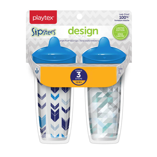 Playtex Sipsters Stage 3 Designer Spout Cup, Spill-Proof, Leak-Proof, Break-Proof – 9oz, Pack of 2(Assorted Color)