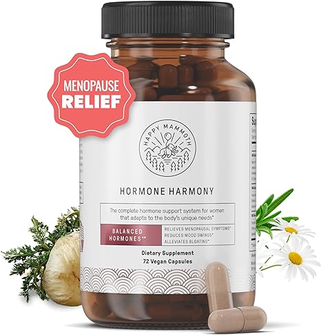 Happy Mammoth Hormone Harmony Natural Hormonal Supplement for Women – Menopause Relief, Perimenopause, Hormonal Balance Support, Hot Flashes, Healthy Weight Management, Mood Swings – 72 Capsules