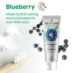 ATTITUDE Kids Natural Toothpaste with Fluoride, Prevents Tooth Decay and Cavities, Vegan and Sugar-Free, Blueberry, 120 grams