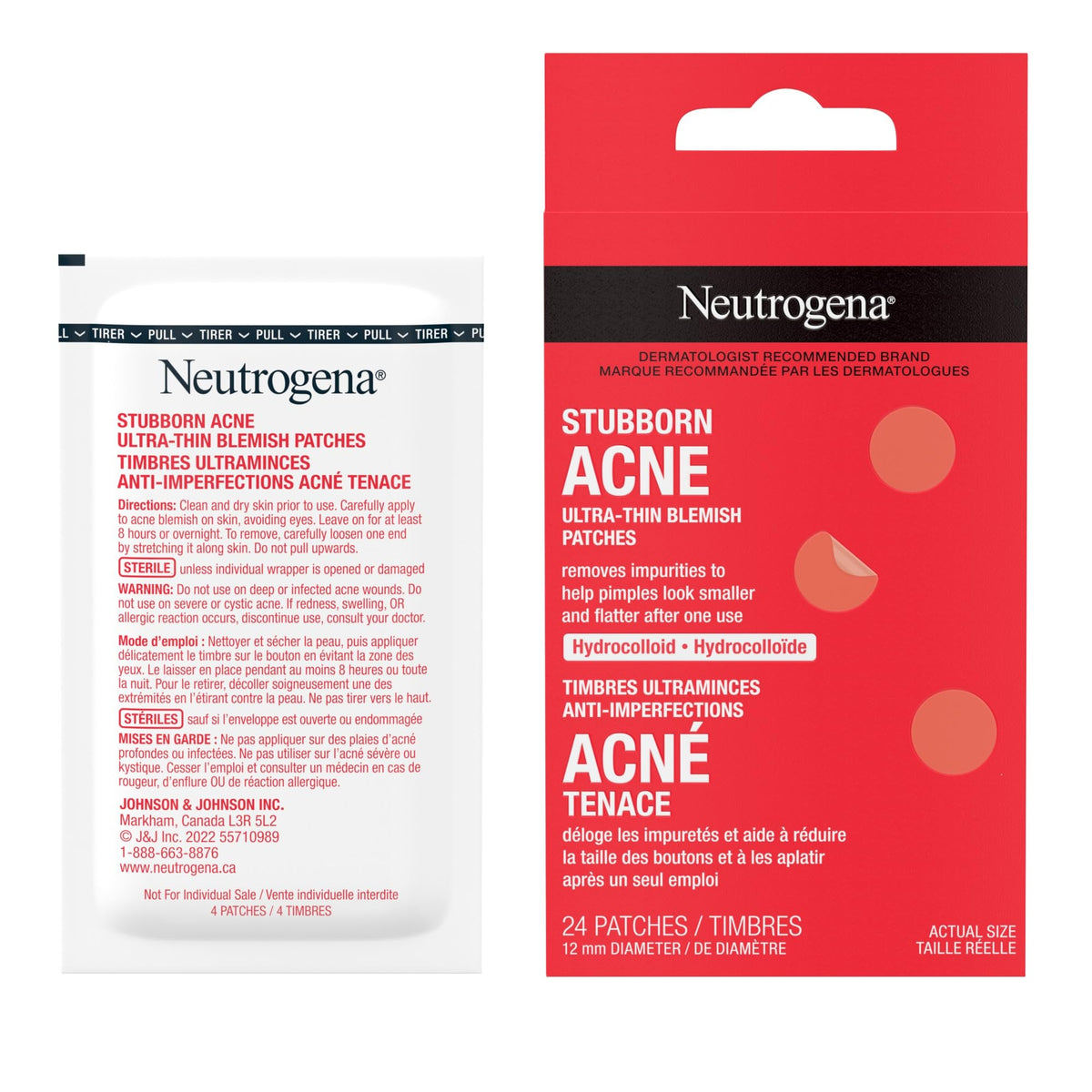 Neutrogena Stubborn Acne Blemish Patches, Hydrocolloid Spot Treatment, Pimple Care Patch, Hypoallergenic, 24 Patches Per Pack