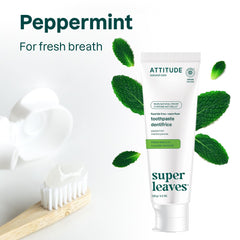 ATTITUDE Fluoride-Free Toothpaste, Plant- and Mineral-Based Ingredients, Vegan, Cruelty-Free and Sugar-Free, Fresh Breath, Peppermint, 120 grams