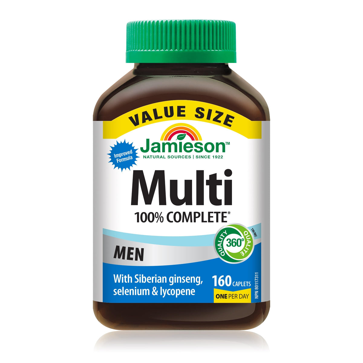 Jamieson 100% Complete Multivitamin for Adult Men Value Size, with Siberian Ginseng, Selenium & Lycopene