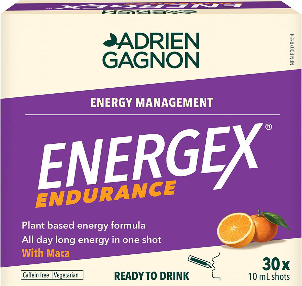 ADRIEN GAGNON - Energex Endurance Liquid – All Day Long Plant-Based Energy – Maca, Ginseng & Adaptogenic Plants - Tangerine Flavor - 30 Shots