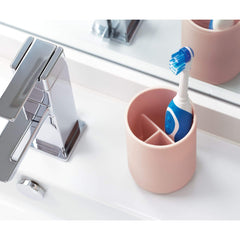 iDesign Cade Toothbrush Holder, Holds Normal Toothbrushes, Spin Brushes, and Toothpaste - Matte Blush 3" x 3" x 4. 5"