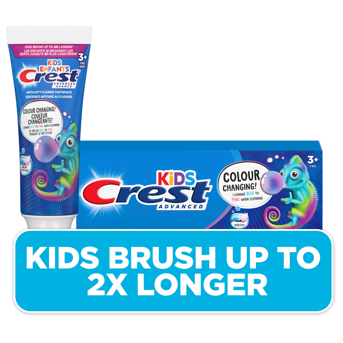 Crest Kid's Advanced Colour Changing Toothpaste, Bubblegum Flavour, Anticavity Fluoride Toothpaste for Children, 85 mL