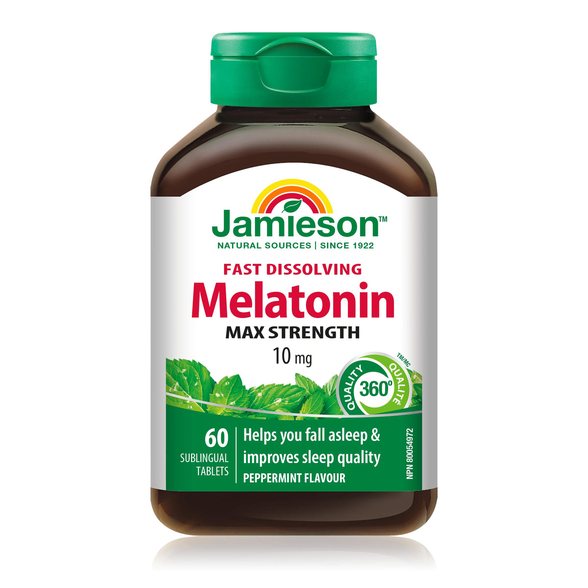 Jamieson Melatonin 10 mg Max Strength - Peppermint Flavour Fast Dissolving Tablets , 60 Count (Pack of 1)