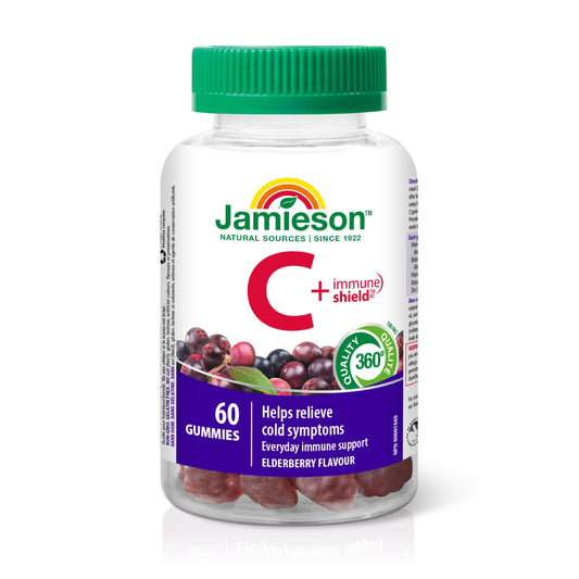 Jamieson Vitamin C plus Immune Shield Gummies - Elderberry Flavour, 60 Count (Pack of 1)