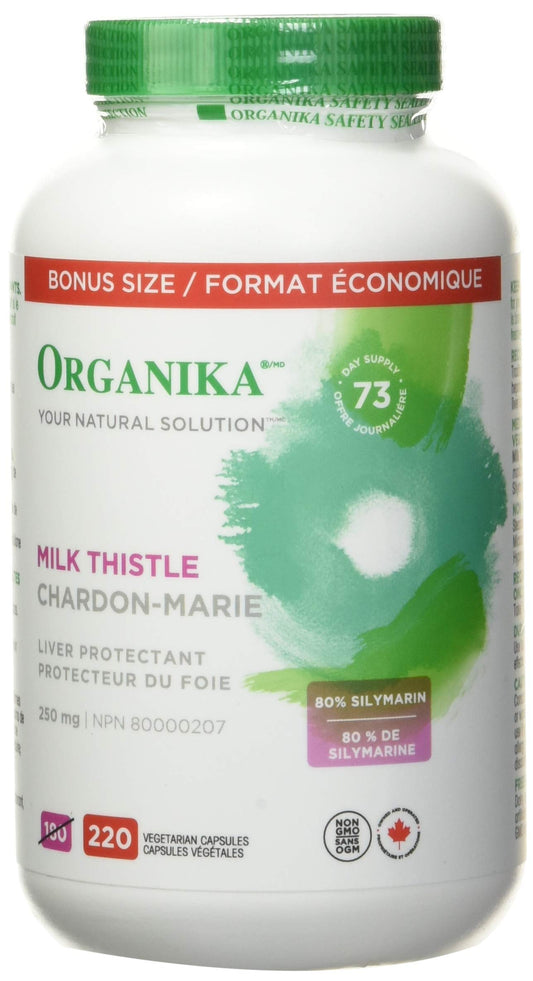 Organika Canadian-Made Milk Thistle 250 Mg Bonus Size 220 count- Liver Protectant From Silymarin Seed- 220vcaps